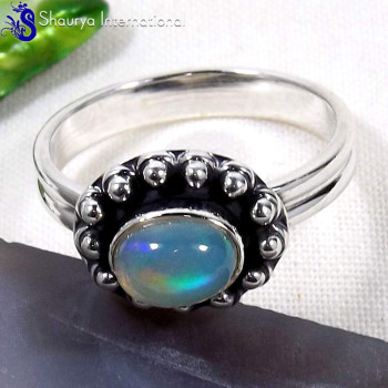 Ethiopian Opal O - SFJ888-Genuine Ethiopian Opal Gemstone Black Rhodium Gold Plated Rings 925 Sterling Silver