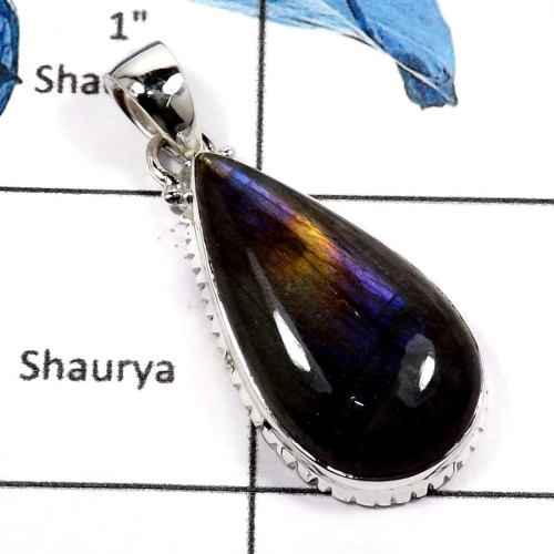 Purple Labradorite B - ISP590-Sparkling Purple Labradorite Gemstone Wholesale Pendants 925 Sterling Silver