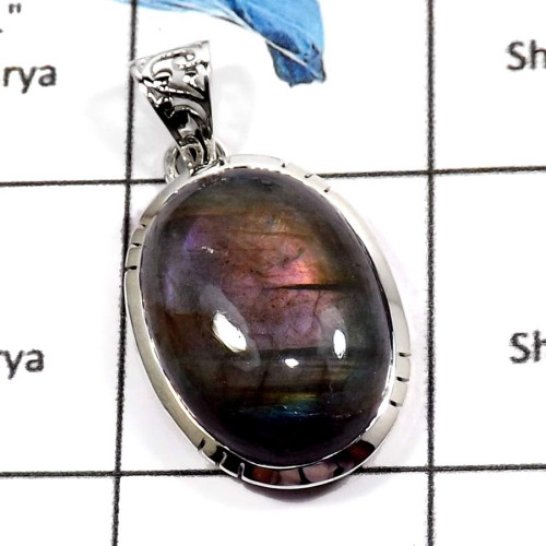 Purple Labradorite E - ISP590-Sparkling Purple Labradorite Gemstone Wholesale Pendants 925 Sterling Silver