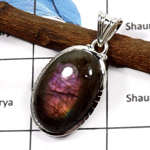 Purple Labradorite G - ISP590-Sparkling Purple Labradorite Gemstone Wholesale Pendants 925 Sterling Silver