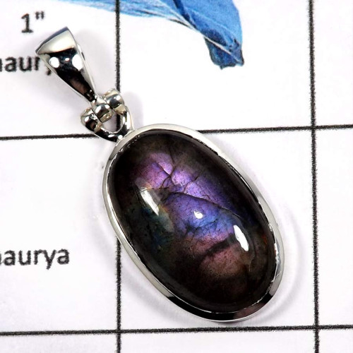 Purple Labradorite B - ISP587-Fabulous Purple Fire Labradorite Gemstone Handmade Plain Setting Pendants 925 Sterling Silver