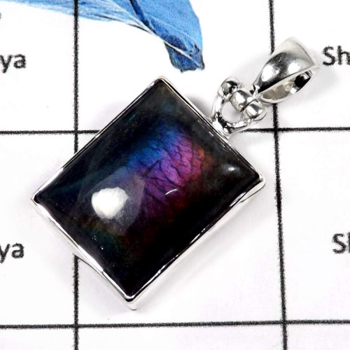 Purple Labradorite G - ISP587-Fabulous Purple Fire Labradorite Gemstone Handmade Plain Setting Pendants 925 Sterling Silver