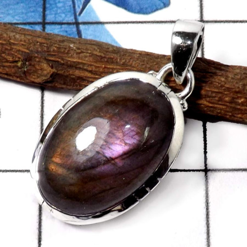 Purple Labradorite G - ISP586-Elegant Gemstone Purple Labradorite Plain Setting Handmade Pendants 925 Sterling Silver