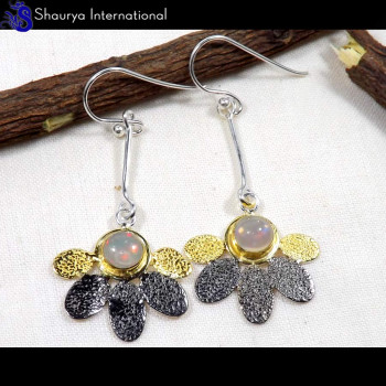 Ethiopian Opal A - SFJ886-Natural Multi Fire Ethiopian Opal Black Rhodium Gold Plated Earrings 925 Sterling Silver Ethiopian Opal A - SFJ886-Natural Multi Fire Ethiopian Opal Black Rhodium Gold Plated Earrings 925 Sterling Silver