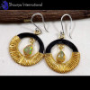 Ethiopian Opal E - SFJ886-Natural Multi Fire Ethiopian Opal Black Rhodium Gold Plated Earrings 925 Sterling Silver