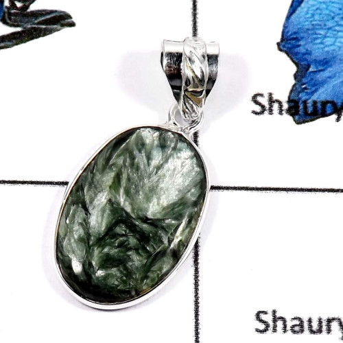 Seraphinite A - BPS867-Natural Seraphinite Gemstone Handmade Bezel Pendants 925 Sterling Silver
