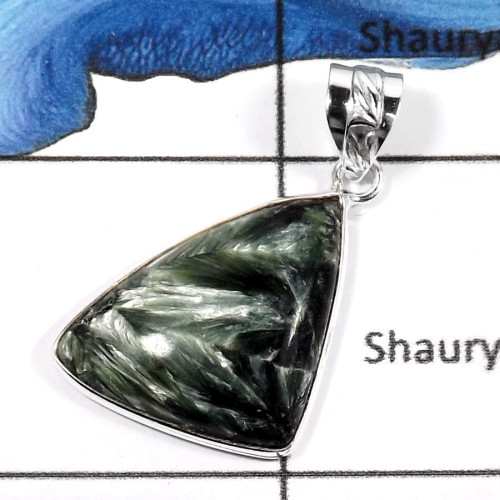 Seraphinite B - BPS867-Natural Seraphinite Gemstone Handmade Bezel Pendants 925 Sterling Silver