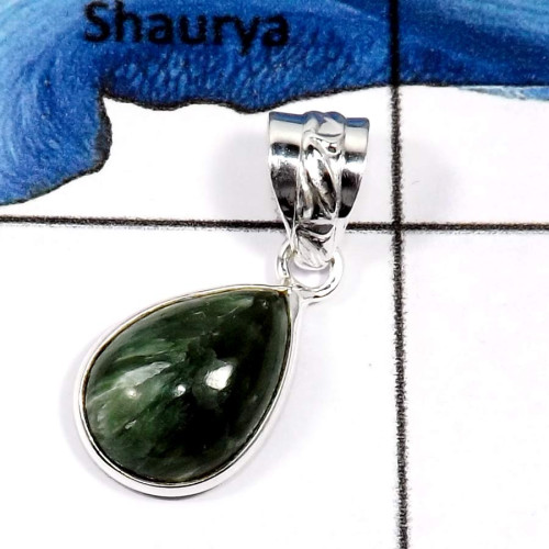 Seraphinite D - BPS867-Natural Seraphinite Gemstone Handmade Bezel Pendants 925 Sterling Silver