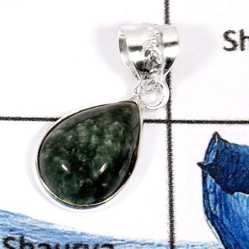 Seraphinite E - BPS867-Natural Seraphinite Gemstone Handmade Bezel Pendants 925 Sterling Silver
