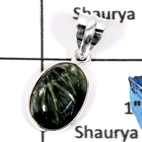 Seraphinite F - BPS867-Natural Seraphinite Gemstone Handmade Bezel Pendants 925 Sterling Silver