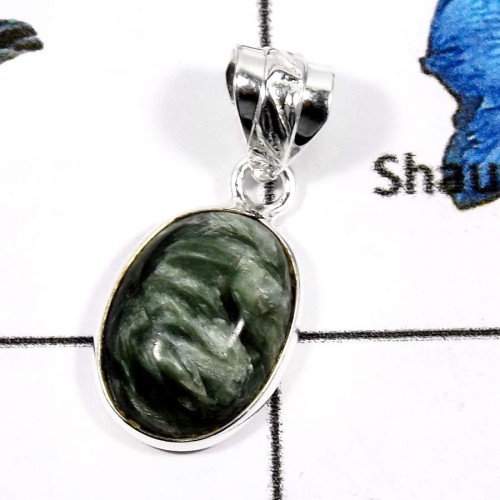Seraphinite G - BPS867-Natural Seraphinite Gemstone Handmade Bezel Pendants 925 Sterling Silver