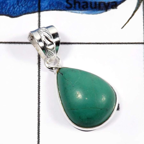 Tibet Turquoise A - BPS862-925 Sterling Silver Natural Tibet Turquoise Gemstone Wholesale Bezel Pendants