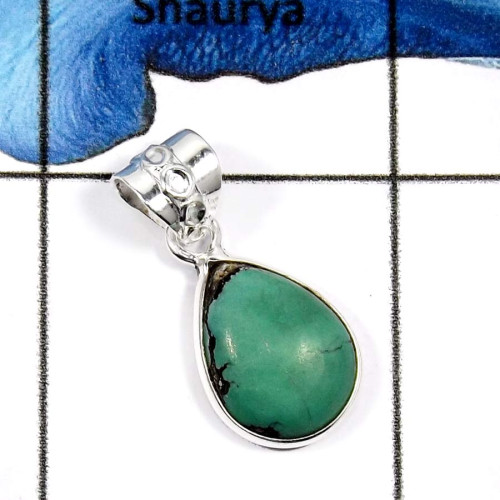 Tibet Turquoise F - BPS862-925 Sterling Silver Natural Tibet Turquoise Gemstone Wholesale Bezel Pendants