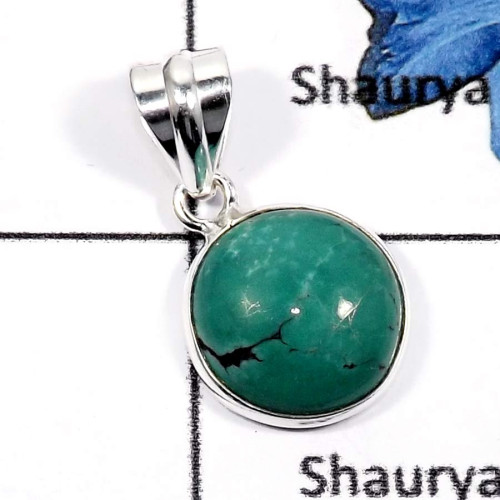 Tibet Turquoise O - BPS862-925 Sterling Silver Natural Tibet Turquoise Gemstone Wholesale Bezel Pendants