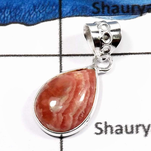 Rhodochrosite F - BPS847-Natural Rhodochrosite Gemstone Light Weight Bezel Pendants 925 Sterling Silver Rhodochrosite F - BPS847-Natural Rhodochrosite Gemstone Light Weight Bezel Pendants 925 Sterling Silver