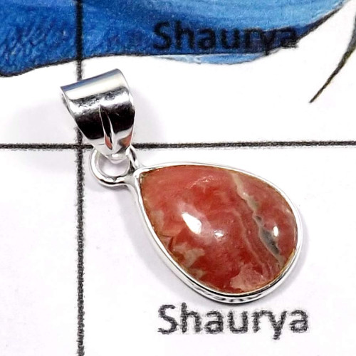 Rhodochrosite I - BPS847-Natural Rhodochrosite Gemstone Light Weight Bezel Pendants 925 Sterling Silver Rhodochrosite I - BPS847-Natural Rhodochrosite Gemstone Light Weight Bezel Pendants 925 Sterling Silver