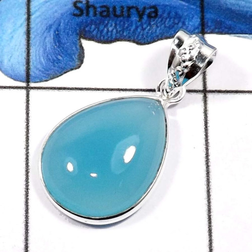 Blue Chalcedony A - BPS846-Natural Blue Chalcedony Wholesale Bezel Pendants 925 Sterling Silver Blue Chalcedony A - BPS846-Natural Blue Chalcedony Wholesale Bezel Pendants 925 Sterling Silver