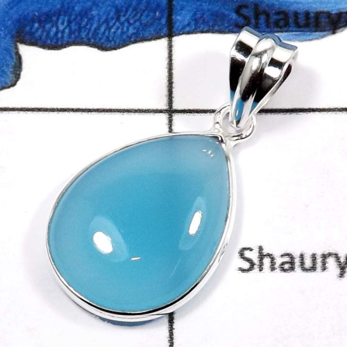 Blue Chalcedony B - BPS846-Natural Blue Chalcedony Wholesale Bezel Pendants 925 Sterling Silver