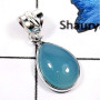 Blue Chalcedony C - BPS846-Natural Blue Chalcedony Wholesale Bezel Pendants 925 Sterling Silver