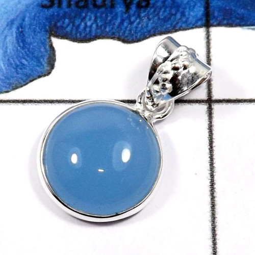Blue Chalcedony I - BPS846-Natural Blue Chalcedony Wholesale Bezel Pendants 925 Sterling Silver Blue Chalcedony I - BPS846-Natural Blue Chalcedony Wholesale Bezel Pendants 925 Sterling Silver