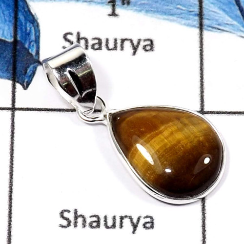 Tiger Eye H - BPS842-Fabulous Tiger Eye Gemstone Wholesale Bezel Pendants 925 Sterling Silver