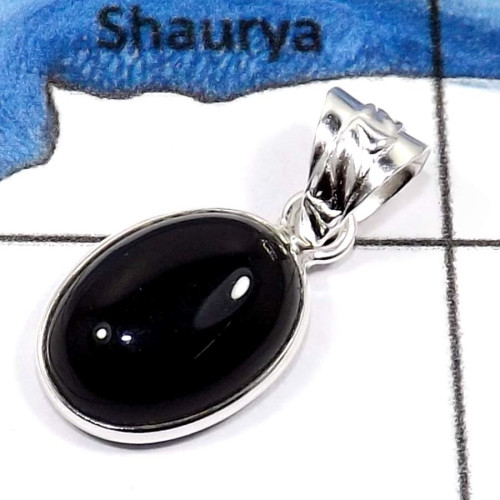 Black Onyx cab C - BPS835-Natural Cabochon Gemstones Wholesale Bezel Pendants 925 Sterling Silver