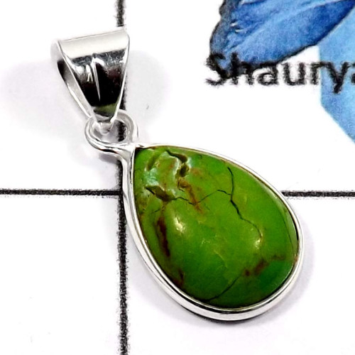 Green Turquoise E - BPS835-Natural Cabochon Gemstones Wholesale Bezel Pendants 925 Sterling Silver