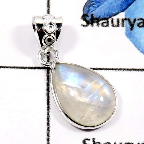 Rainbow Moonstone H - BPS835-Natural Cabochon Gemstones Wholesale Bezel Pendants 925 Sterling Silver
