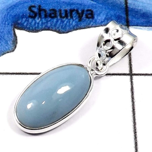 Blue Opal O - BPS835-Natural Cabochon Gemstones Wholesale Bezel Pendants 925 Sterling Silver