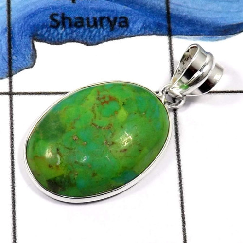 Green Turquoise A - BPS834-Glorious Look Handmade Small Bezel Pendants 925 Sterling Sivler