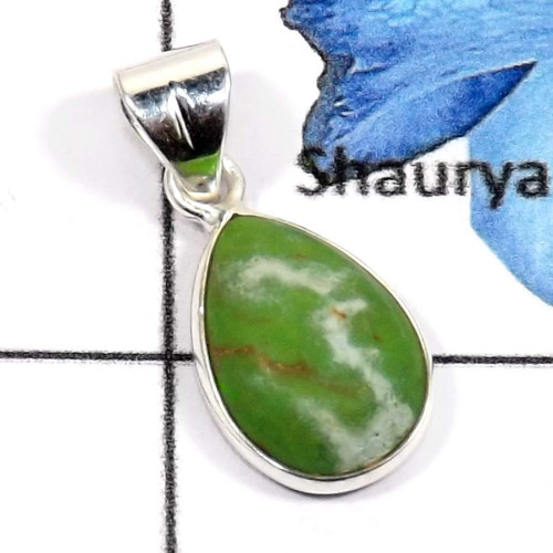 Green Turquoise B - BPS834-Glorious Look Handmade Small Bezel Pendants 925 Sterling Sivler