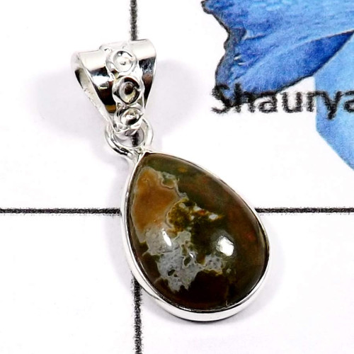 Rhyolite C - BPS834-Glorious Look Handmade Small Bezel Pendants 925 Sterling Sivler
