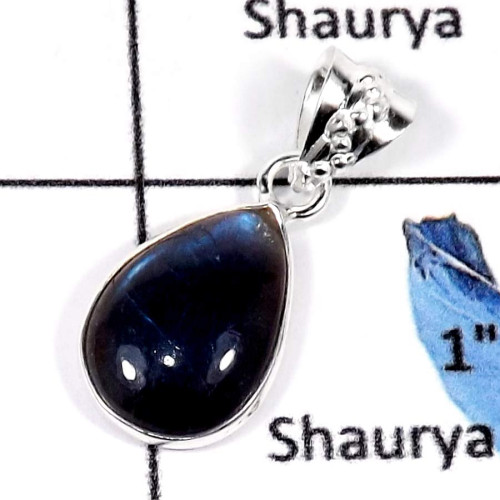 Labradorite Cab H - BPS834-Glorious Look Handmade Small Bezel Pendants 925 Sterling Sivler
