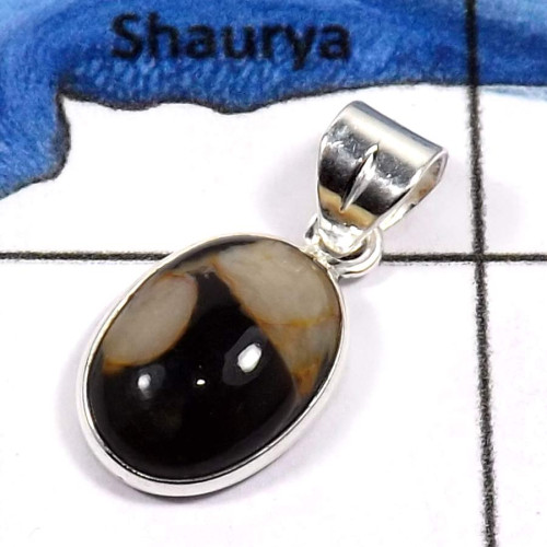 Peanut Wood O - BPS834-Glorious Look Handmade Small Bezel Pendants 925 Sterling Sivler