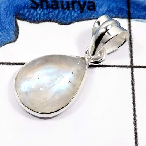 Rainbow Moonstone C - BPS833-Indian Wholesale Company Made Light Weight Bezel Pendants 925 Sterling Silver