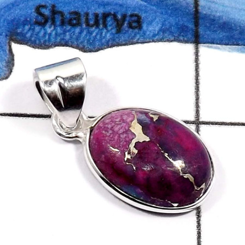 Purple Copper Turquoise E - BPS833-Indian Wholesale Company Made Light Weight Bezel Pendants 925 Sterling Silver