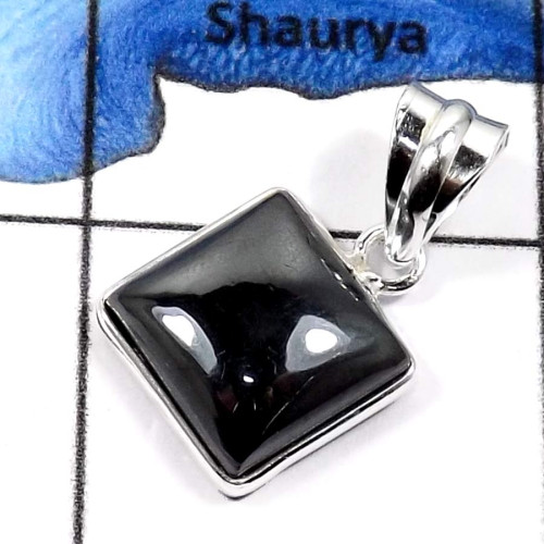 Hematite G - BPS833-Indian Wholesale Company Made Light Weight Bezel Pendants 925 Sterling Silver