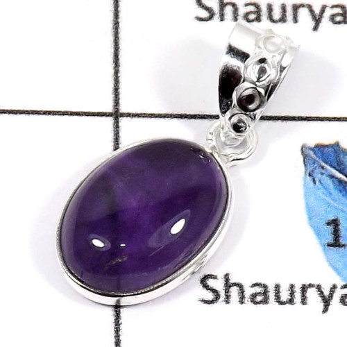 Amethyst Cab H - BPS833-Indian Wholesale Company Made Light Weight Bezel Pendants 925 Sterling Silver