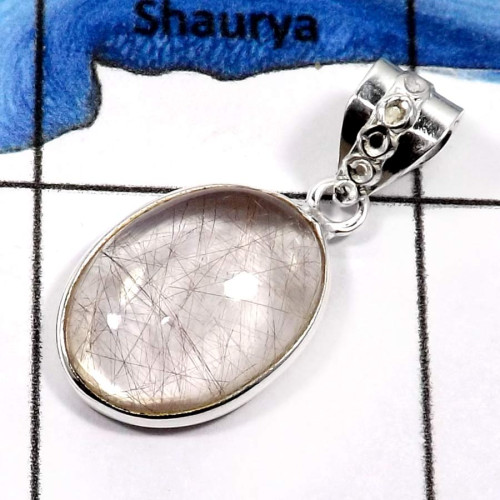 Golden Rutile D - BPS832-Classic Mix Cabochon Gemstones Wholesale Bezel Pendants 925 Sterling Silver