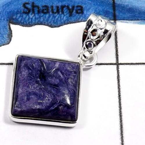 Charoite C - BPS830-Exclusive Factory Wholesale Light Weight Bezel Pendants 925 Sterling Silver