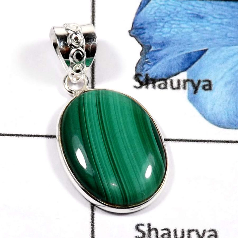 Malachite O - BPS829-Natural Malachite Gemstone Plain Setting Bezel Pendants 925 Sterling Silver Malachite O - BPS829-Natural Malachite Gemstone Plain Setting Bezel Pendants 925 Sterling Silver