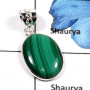 Malachite O - BPS829-Natural Malachite Gemstone Plain Setting Bezel Pendants 925 Sterling Silver