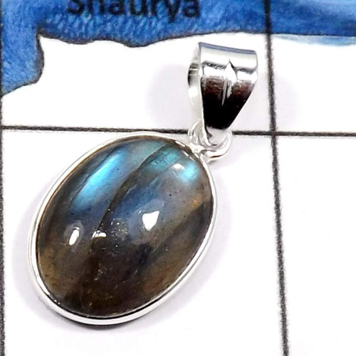 Labradorite Cab B - BPS825-Blue Fire Labradorite Light Weight Bezel Pendants 925 Sterling Silver
