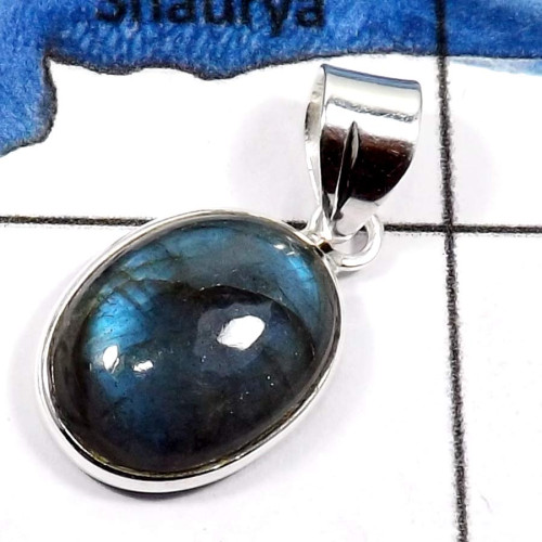 Labradorite Cab E - BPS825-Blue Fire Labradorite Light Weight Bezel Pendants 925 Sterling Silver