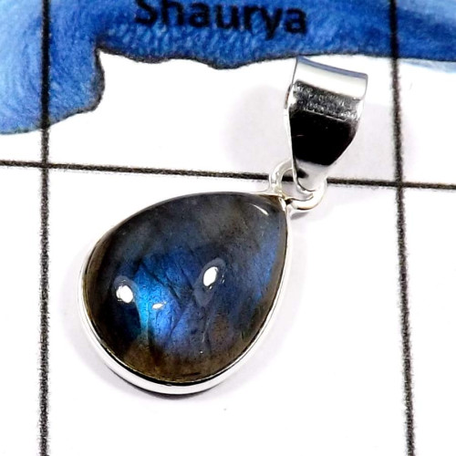 Labradorite Cab H - BPS825-Blue Fire Labradorite Light Weight Bezel Pendants 925 Sterling Silver