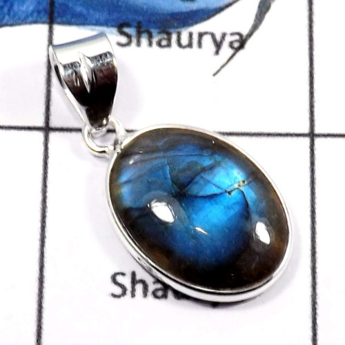Labradorite Cab O - BPS825-Blue Fire Labradorite Light Weight Bezel Pendants 925 Sterling Silver