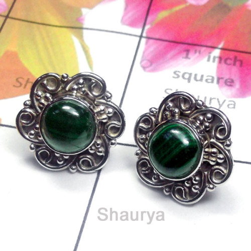 Melachite B - SSE996-Sterling Silver Semiprecious Gemstone Stud Earring