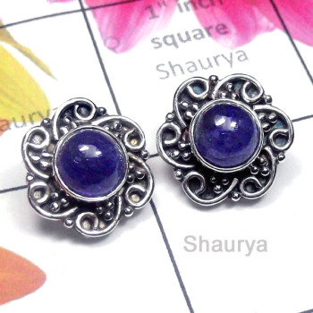 Tanzanite C - SSE996-Sterling Silver Semiprecious Gemstone Stud Earring