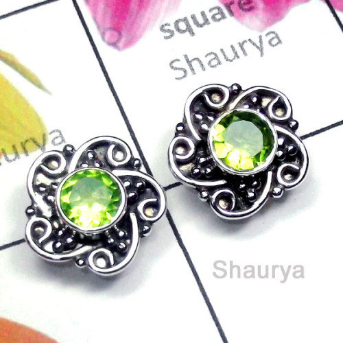 Peridot E - SSE996-Sterling Silver Semiprecious Gemstone Stud Earring