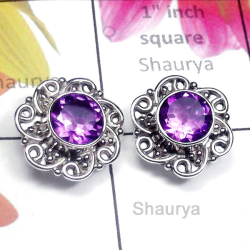 Amethyst G - SSE996-Sterling Silver Semiprecious Gemstone Stud Earring